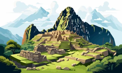 Fotobehang Machu Picchu Inca Ruins of Peru vector flat isolated illustration © Влада Яковенко