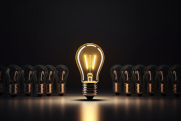 Concept of different and leader. Only one light bulb turn on standing out of the crowd. Generative ai. - 755750997