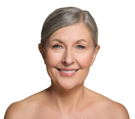 Obraz premium Beautiful mature woman with healthy skin on white background