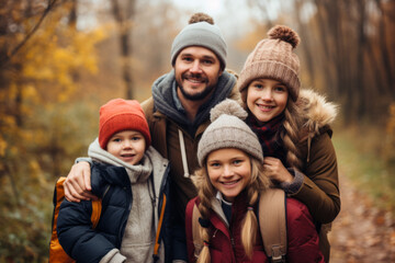 Fototapeta premium Father and Kids Enjoying an Outdoor Walk