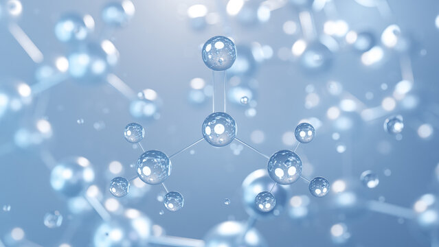 acetone molecular structure 3d, flat model, 2-propanone, structural chemical formula view from a microscope