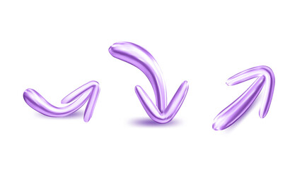 Obraz premium 3D metal vector arrow. Liquid metal objects. Purple metal surface.