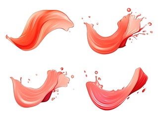 Set of salmon pink liquid wave splash water isolated on transparent background, transparency image, removed background - obrazy, fototapety, plakaty
