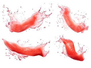 Set of salmon pink liquid wave splash water isolated on transparent background, transparency image, removed background - obrazy, fototapety, plakaty