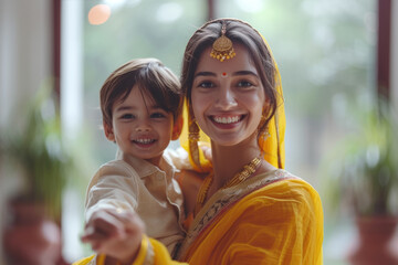 Happy Indian Mother and Her Boy