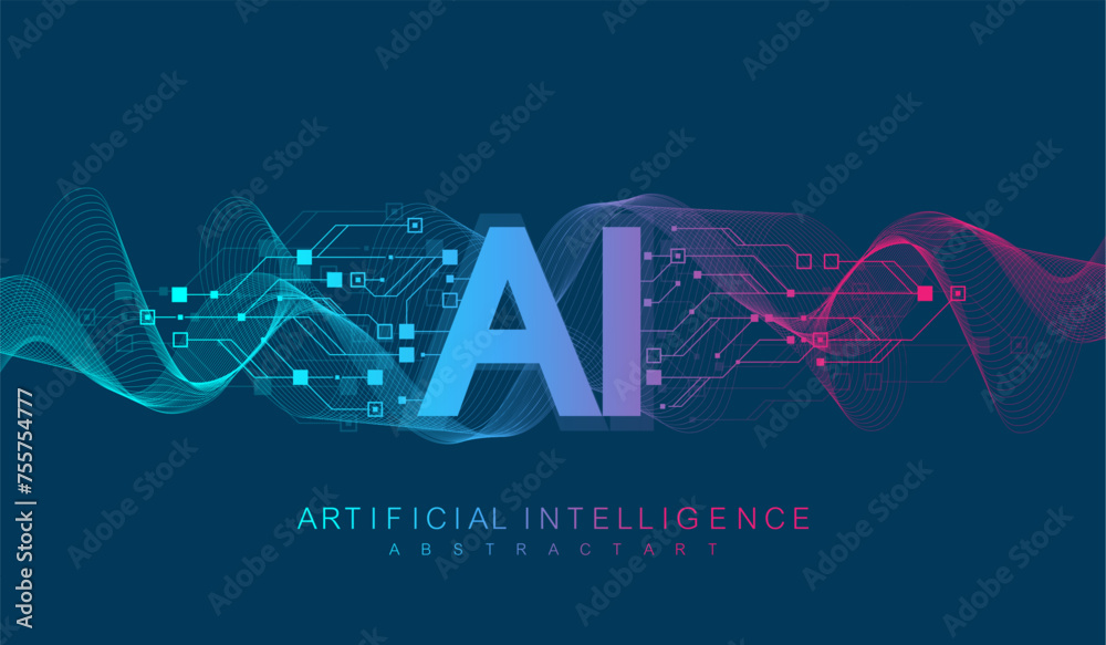 Aufkleber Artificial intelligence and machine learning vector symbol. Artificial intelligence wireless technology design. Neural networks and modern technologies concepts