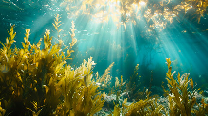 Fototapeta na wymiar green algae under water in the sea.