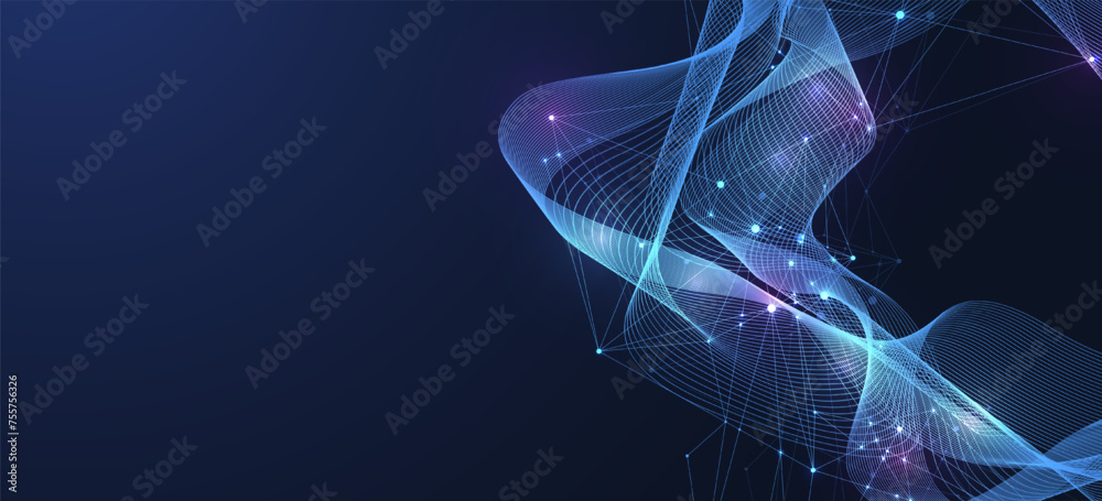 Aufkleber Vector connections of lines and dots. Technology banner template. Graphic abstract background communication. Minimal array with compounds lines and dots. Digital data visualization