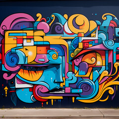 Abstract graffiti art on an urban wall. 