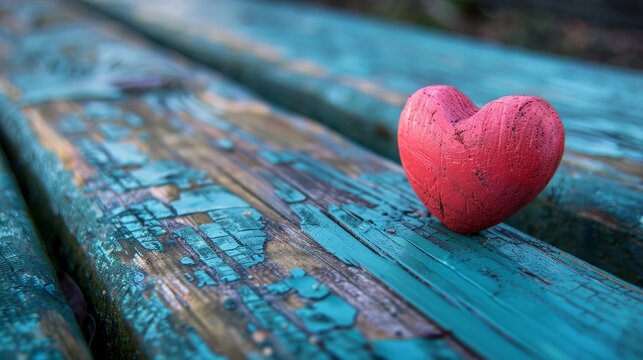 Pink heart on wooden table 