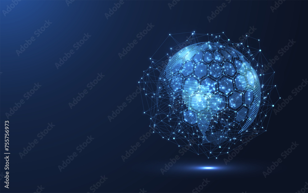 Aufkleber Global network connection concept. Big data visualization. Social network communication in the global computer networks. Internet technology. Business. Science. Vector illustration