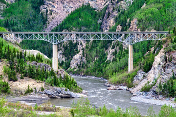 Train Bridge in Remote Mountain Range Area in Alaska