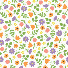 Seamless pattern with flowers on white background. Template for cards, posters, postcards, prints, wallpaper, fabric. Vector illustration