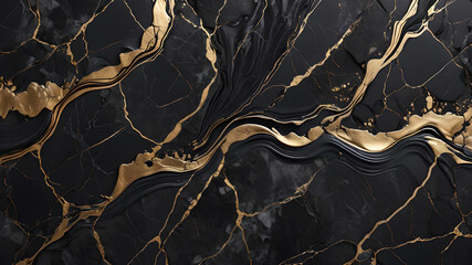 Black marble texture background, abstract pattern of gold line in dark rock. Concept of art, luxury, design, stone and wallpaper.