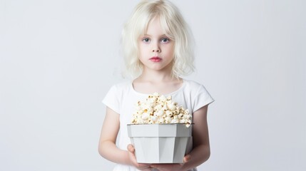 Little Girl Holding a Bucket of Popcorn