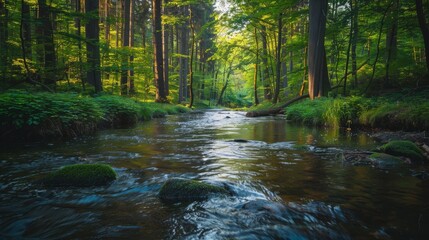 Obraz premium River Flowing Through Forest