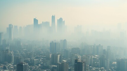 A city blanketed in a thick layer of smog and pollution - obrazy, fototapety, plakaty