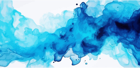 Abstract watercolor splashes stains blue universe, color painting illustration isolated