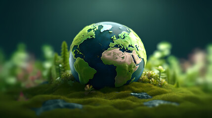 Concept image of earth on green background