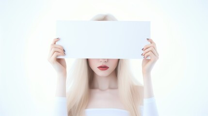 Woman With Long Blonde Hair Holding Up a White Paper