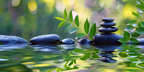 zen stones in water, ai generated. - obrazy, fototapety, plakaty
