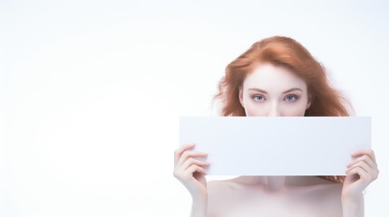Naklejka premium Woman With Red Hair Holding a White Sheet