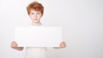 Young Boy Holding White Sign