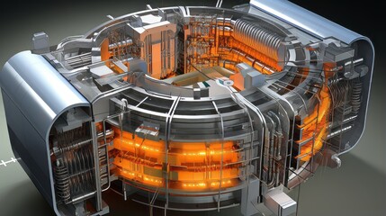 A detailed diagram of a nuclear fusion reactor's plasma confinement