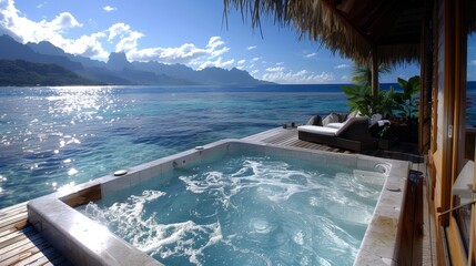 Romantic honeymoon getaway in overwater bungalow villas of Tahiti resort