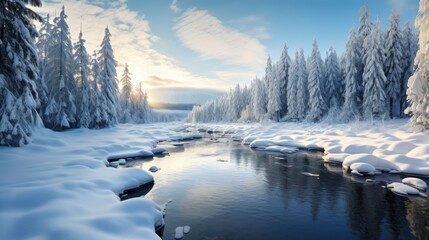 A pristine snowy landscape in the heart of winter