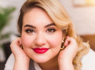 Blonde curvy beauty model face portrait closeup © D'Arcangelo Stock