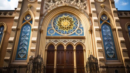 Fototapeta premium A synagogue's exterior beautifully decorated for rosh hashanah