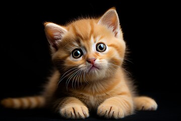 Obraz premium Close-up of cute fluffy kitten with adorable blue eyes on a clean, white background