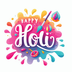Happy Holi greeting card. Colorful lettering. Vector illustration.