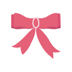 Pink ribbon for hairstyle, gift. Vector illustration