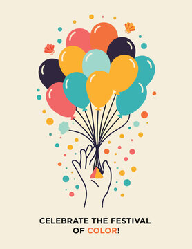 Celebration card with colorful balloons. Flat design vector illustration.
