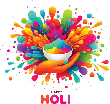 Happy Holi colorful festival of colors greeting card. Vector illustration.