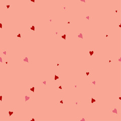 Red, pink heart seamless patern vector illustration. Valentine`s Day, wedding holiday texture design