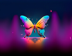 Gradient neon 3D butterfly