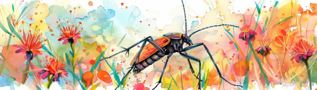 Assassin Bug in wildlife illustrations light watercolor
