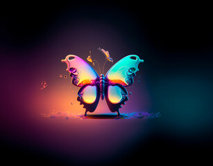 Fototapeta na wymiar Colorful neon 3D butterfly