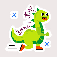 Running dragon with dont stop typography, flat style sticker 