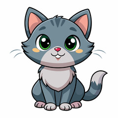 Happy Cartoon Cat  Portrait of Cute  Little Grey