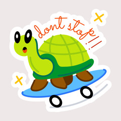 Customizable flat sticker of a skating turtle 