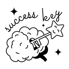 Trendy glyph sticker of success key 