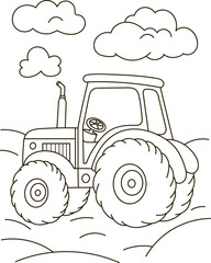 Coloring page outline of the cartoon big truck car in the city. Colorful vector illustration, summer coloring book for kids.