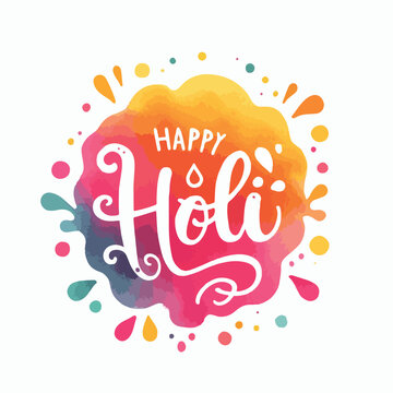 Happy Holi greeting card. Hand drawn lettering. Vector illustration.