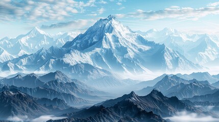 Serene beauty of snow-capped mountains - obrazy, fototapety, plakaty