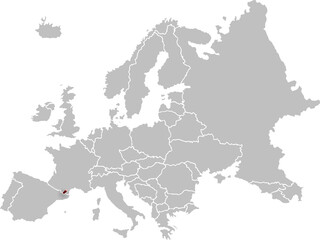 map of ANDORRA with the countries of EUROPE 3d isometric