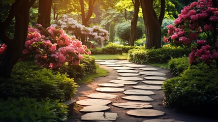 A serene garden path with stepping stones